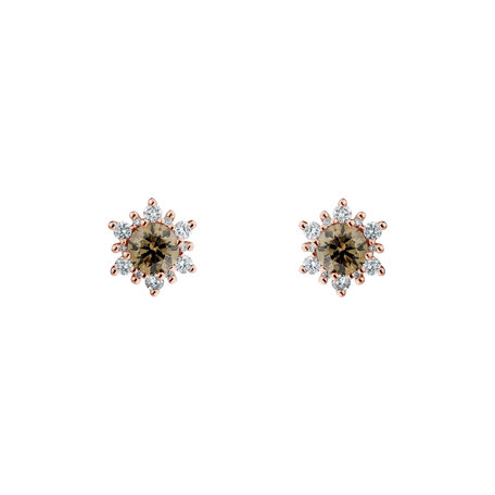 Náušnice s bielymi a hnedými diamantmi Snow Star