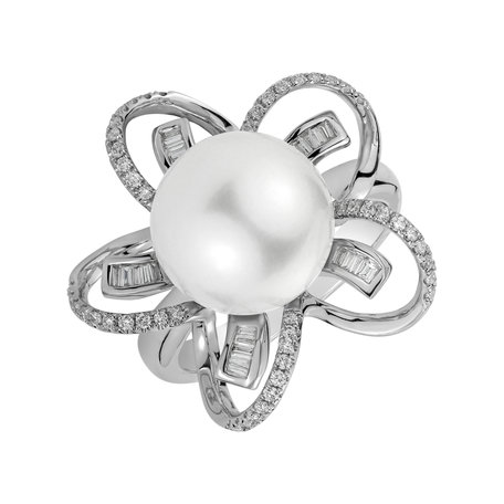 Prsteň s perlou a diamantmi Rondeau