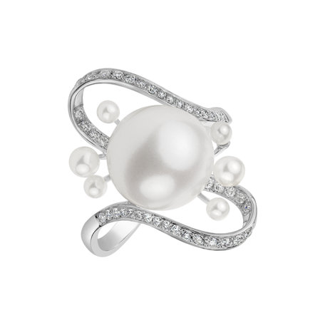 Prsteň s perlami a diamantmi Pearl Kingdom
