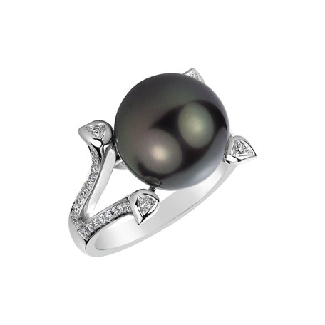 Prsteň s perlou a diamantmi Black Treasure