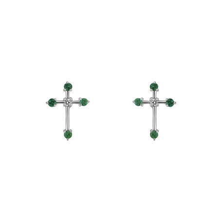 Náušnice s diamantom a smaragdmi Passion Cross