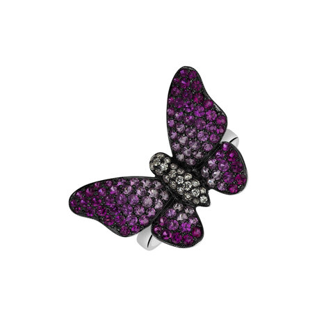 Prsteň s diamantmi, rubínmi a zafírmi Splendid Butterfly
