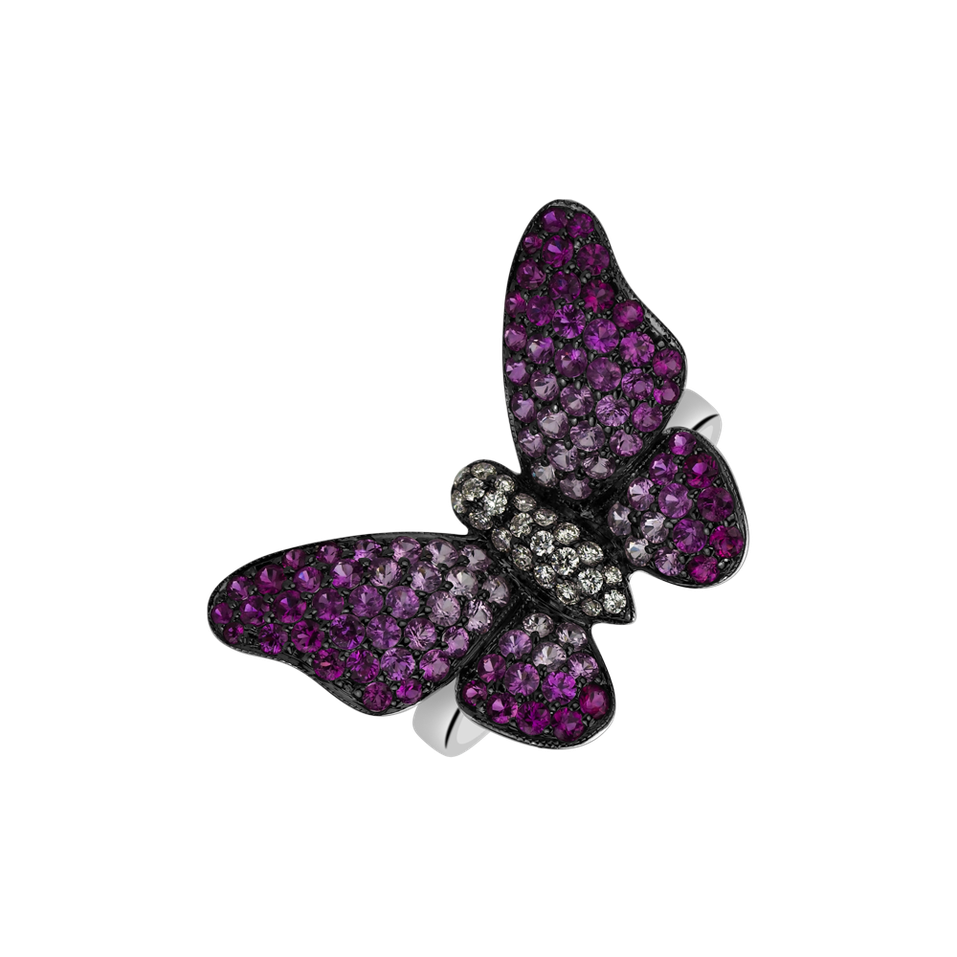 Prsteň s diamantmi, rubínmi a zafírmi Splendid Butterfly