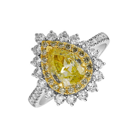 Prsteň s bielymi a žltými diamantmi Joyful Drop