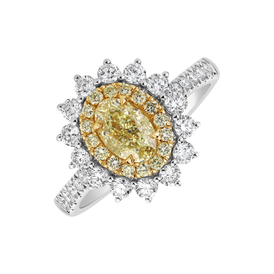 Prsteň s bielymi a žltými diamantmi Sun Flower