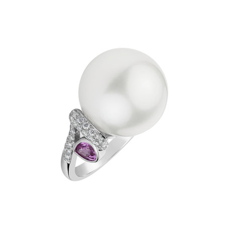 Prsteň s perlou, diamantmi a zafírmi Antheia