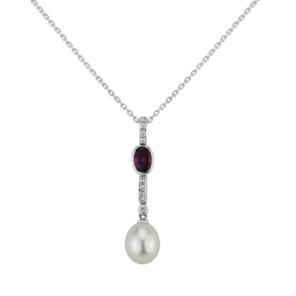 Přívěsok s perlou, diamantmi a rhodolitom Arlene Sea