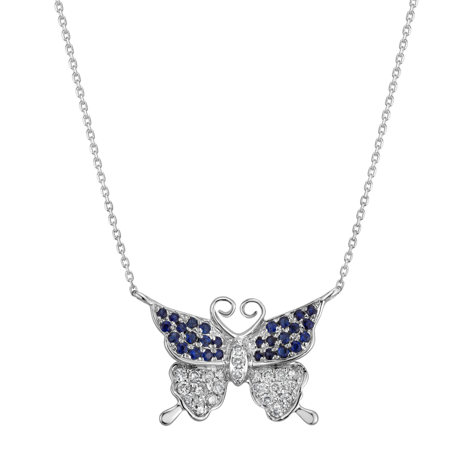 Náhrdelník s diamantmi a zafírmi Monogram Butterfly
