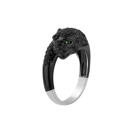 Prsteň s čiernymi diamantmi a granátom Dark Fauve