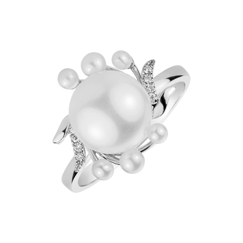 Prsteň s perlami a diamantmi Nymph Secret