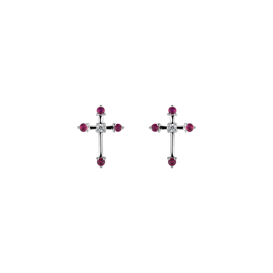 Náušnice s diamantom a rubínmi Passion Cross