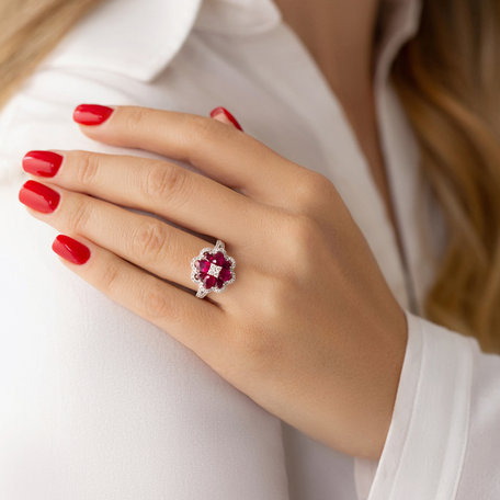 Prsteň s diamantmi a rubínmi Ruby Blossom