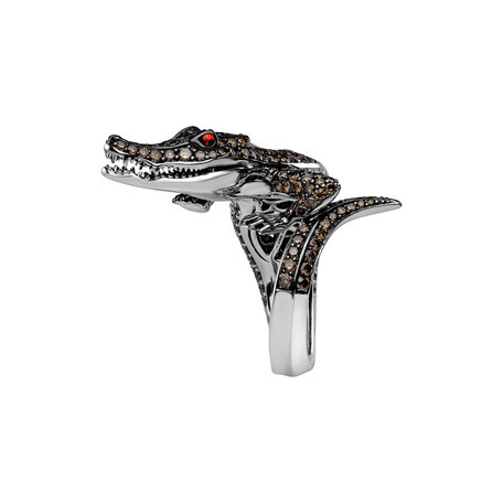 Prsteň s hnedými diamantmi a zafírmi Luxury Crocodile
