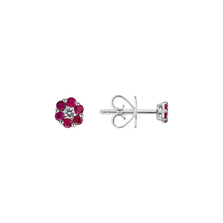 Náušnice s diamantom a rubínmi Shiny Flower