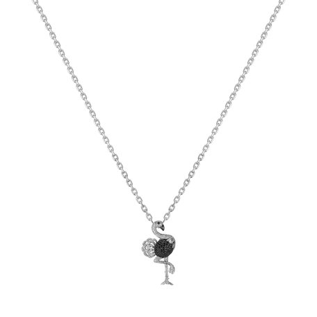 Brošňa a přívěsok s čiernymi a bielymi diamantmi Diamond Ostrich