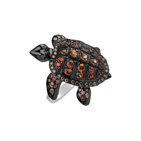 Prsteň s hnedými diamantmi, zafírmi a granátmi Exotic Turtle