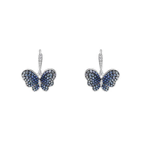Náušnice s diamantmi a zafírmi Sapphire Butterfly