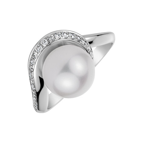 Prsteň s perlou a diamantmi Spiral Sea
