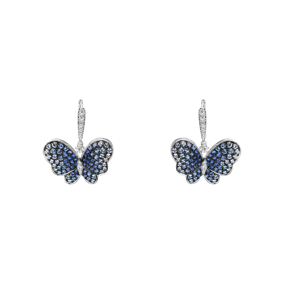 Náušnice s diamantmi a zafírmi Sapphire Butterfly
