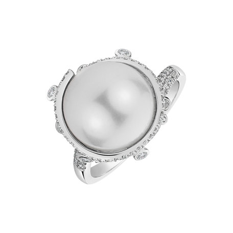 Prsteň s perlou a diamantmi Angel Signature