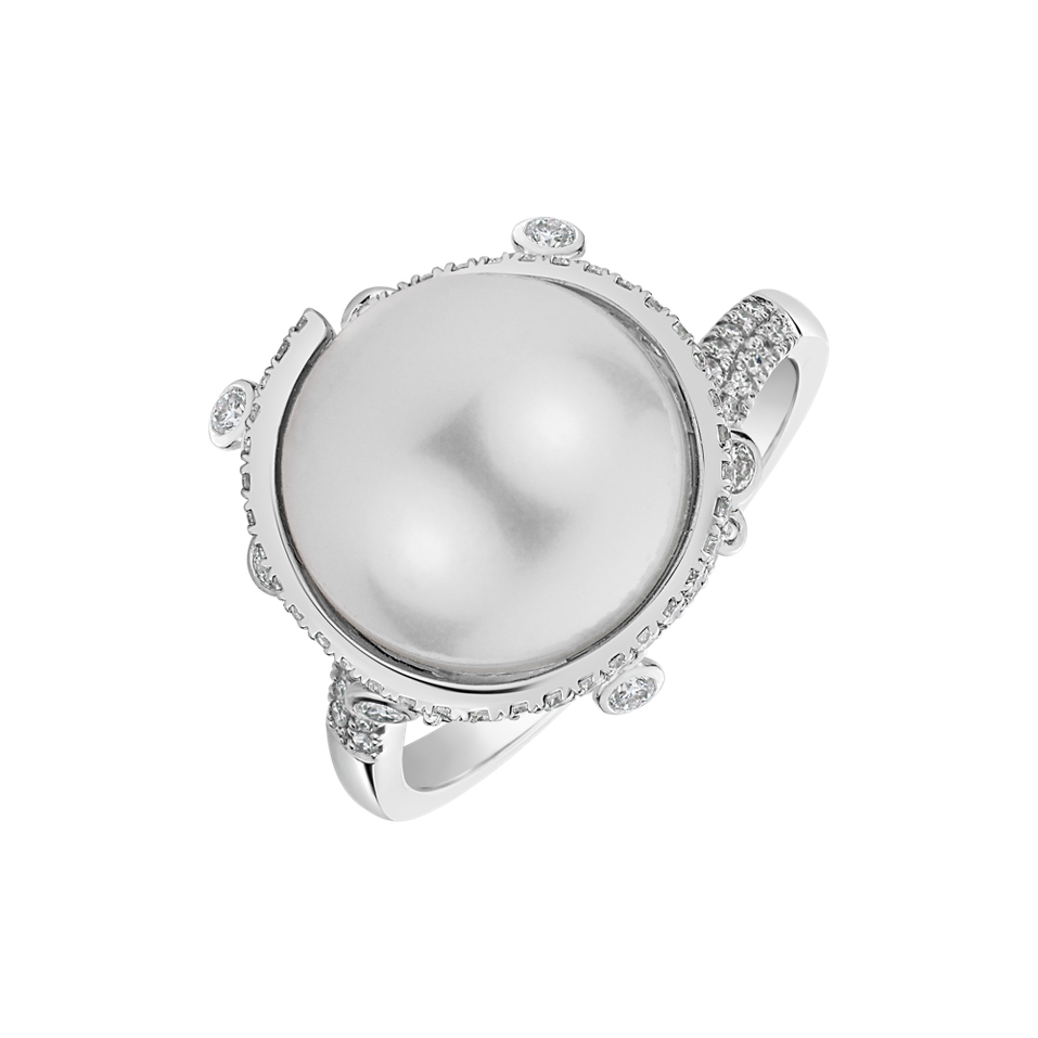 Prsteň s perlou a diamantmi Angel Signature
