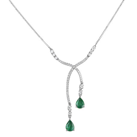 Náhrdelník s diamantmi a smaragdmi Emerald Tear