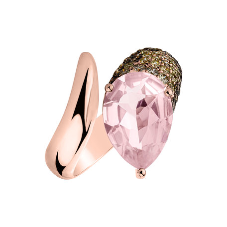 Prsteň s ruženínom, bielymi a hnedými diamantmi Venus Ribbon