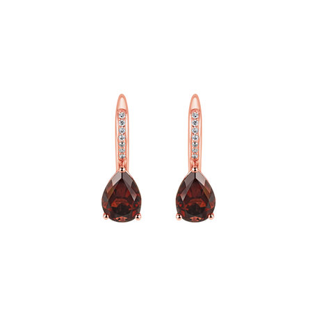 Diamond earrings with Garnet Tearfall