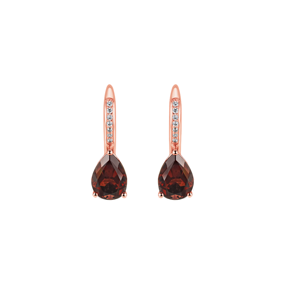 Diamond earrings with Garnet Tearfall